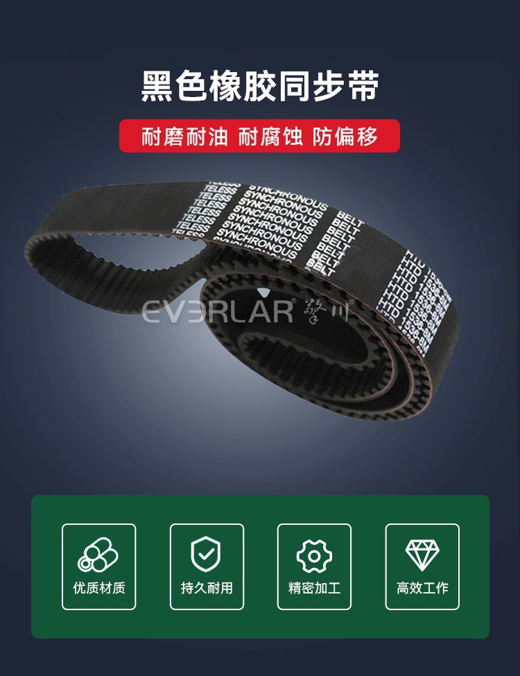 黑色橡膠同步帶定制服務(wù)，適配多種設(shè)備傳動(dòng)需求